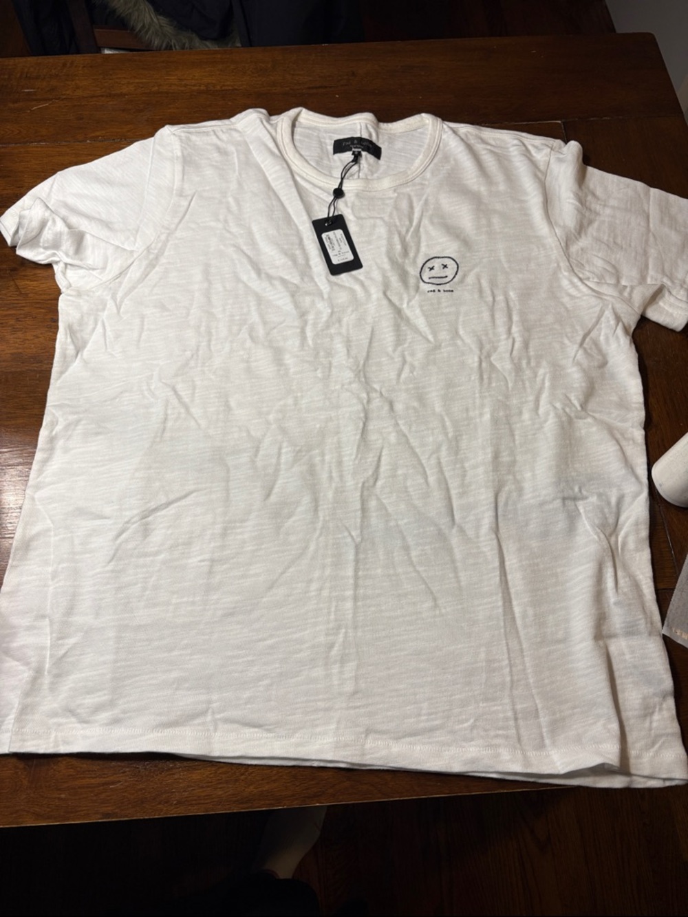 rag & bone White Short Sleeve Crewneck Tee with Small Chest Graphic- sour face